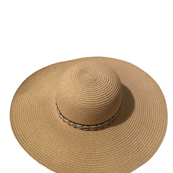 Straw Beach Cover Hat Wicker Beige Multicolored Embroidered Ribbon Summer Spring - Picture 8 of 10